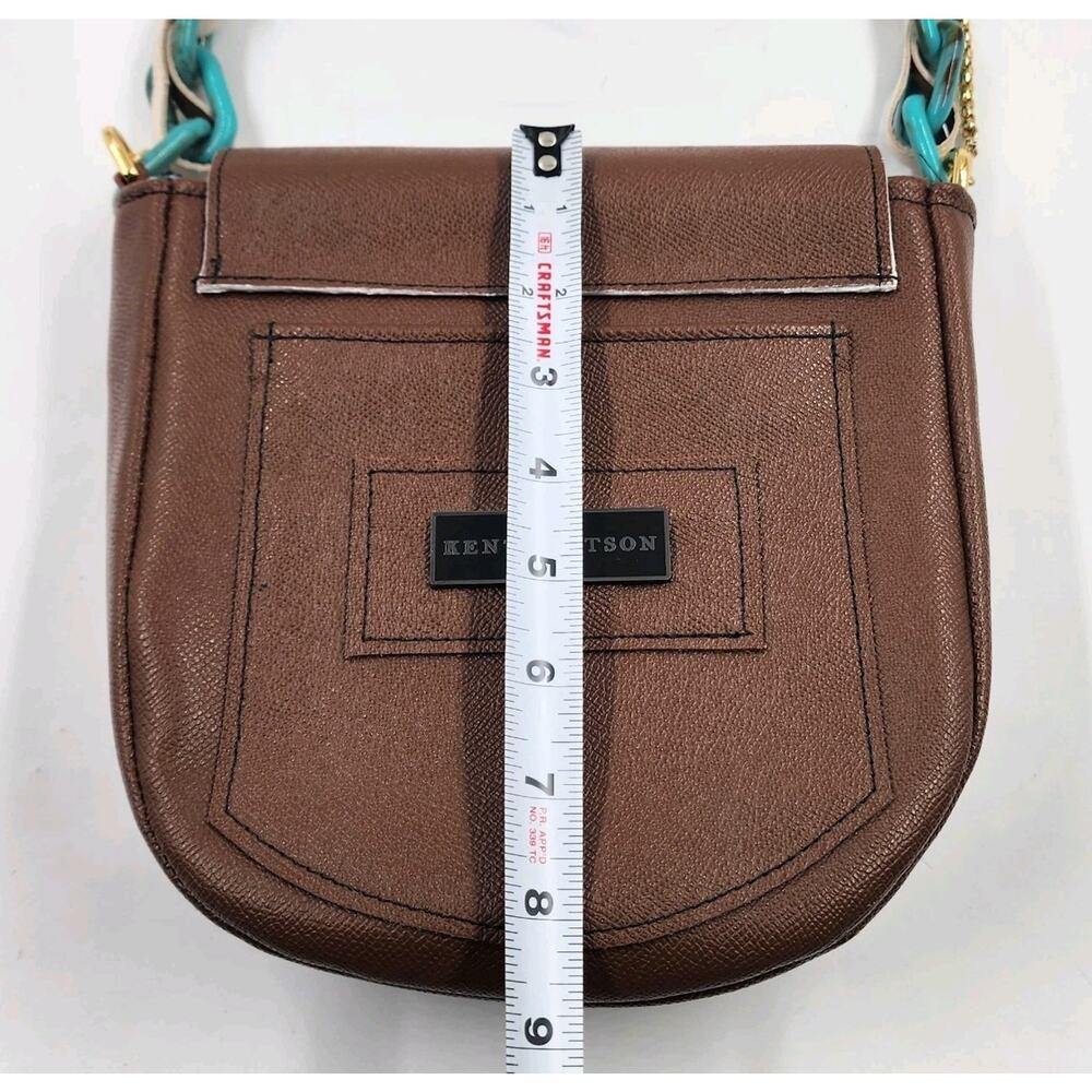 KENT STETSON Purse Chunky Turquoise Chain Gold Crossbody Strap Brown Leather - Picture 9 of 10